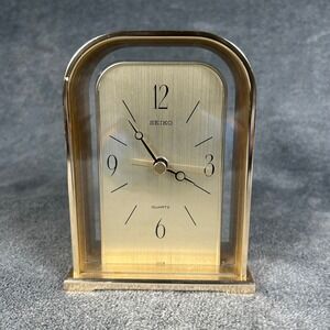 Vintage Seiko Quartz Desk Clock Gold Tone Arched QQZ165G Cal 28503E Japan